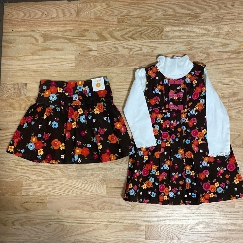 Gymboree Outfit Bundle Brown Floral Sz 4 Girls